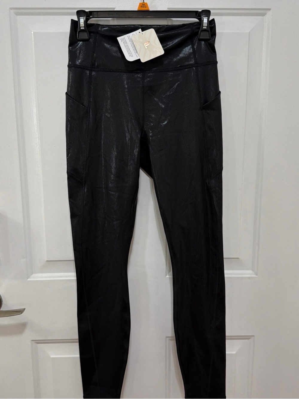 NWT Fabletics Womens Faux Leather Leggings Pockets Oasis High Waisted Leggings M